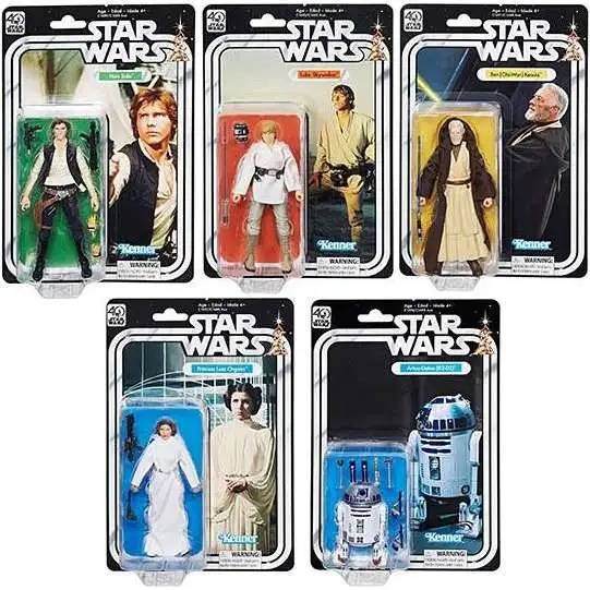 Star Wars Black Series 40th Anniversary Wave 1 Luke, Leia, Han Solo, R2-D2 & Ben Kenobi Set of 5 Action Figures