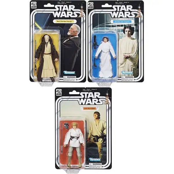 Star Wars Black Series 40th Anniversary Wave 1 Princess Leia, Luke Skywalker & Ben (Obi-Wan) Kenobi Set of 3 Action Figures