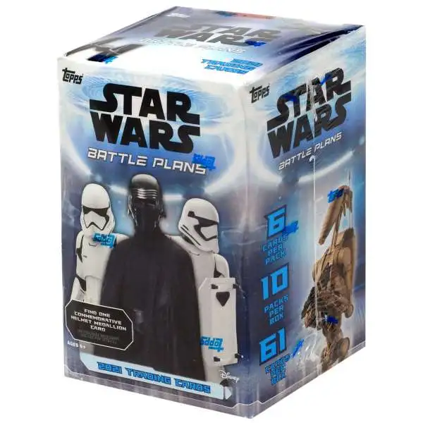 Star Wars Topps 2021 Battle Plans Trading Card BLASTER Box [10 Packs, 1 Commemorative Helmet Medallion Card]
