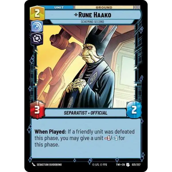 Star Wars: Unlimited Trading Card Game Twilight of the Republic Uncommon Rune Haako - Scheming Second #031
