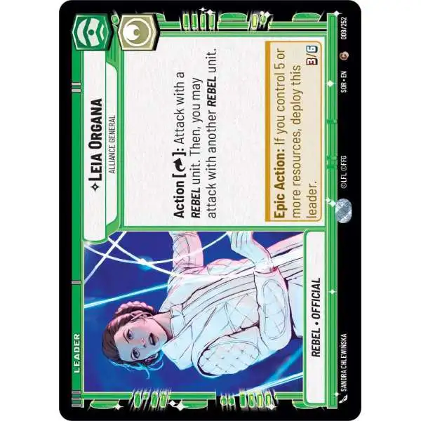 Star Wars: Unlimited Trading Card Game Spark of Rebellion Common Leia Organa - Alliance General #009