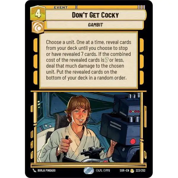 Star Wars: Unlimited Trading Card Game Spark of Rebellion Rare Don't Get Cocky #223