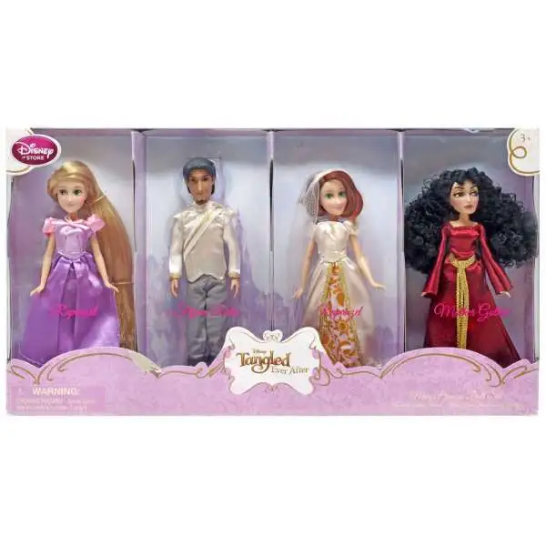 Disney Tangled Ever After Flynn Rider, Mother Gothel & 2x Rapunzel Exclusive Doll 4-Pack Set