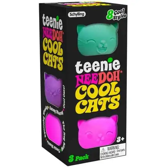 NeeDoh Teenie Cool Cats Stress Ball 3-Pack [3 RANDOM Colors!]