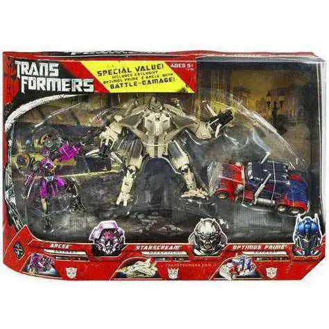 Transformers Movie Optimus Prime, Arcee & Starscream Exclusive Action Figure 3-Pack [Battle Damaged, Damaged Package]