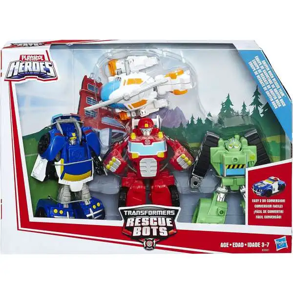 Transformers Playskool Heroes Rescue Bots Griffin Rock Rescue Team Action Figure 4-Pack [Boulder, Blades, Heatwave & Chase, Damaged Package]