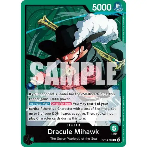 One Piece Trading Card Game The Azure Sea's Seven Leader Dracule Mihawk OP14-020