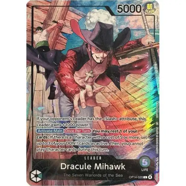 One Piece Trading Card Game The Azure Sea's Seven Leader Dracule Mihawk OP14-020 [Alternate Art - P S A]