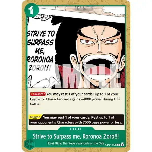 One Piece Trading Card Game The Azure Sea's Seven Common Strive to Surpass me, Roronoa Zoro!!! OP14-036