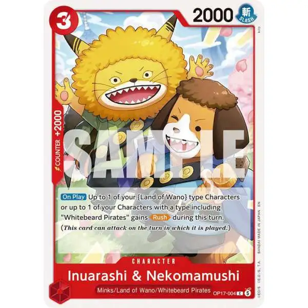 One Piece Trading Card Game The World's Strongest Warriors Common Inuarashi & Nekomamushi OP17-004