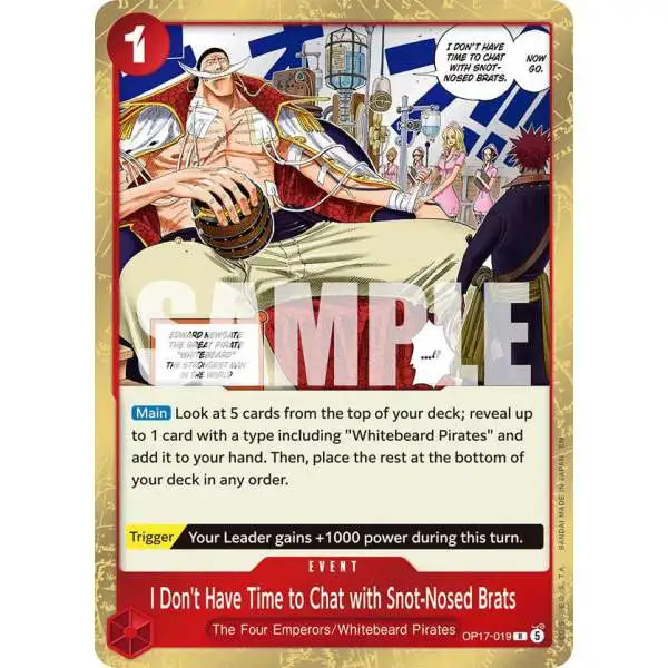 One Piece Trading Card Game The World's Strongest Warriors Rare I Don't Have Time to Chat with Snot-Nosed Brats OP17-019