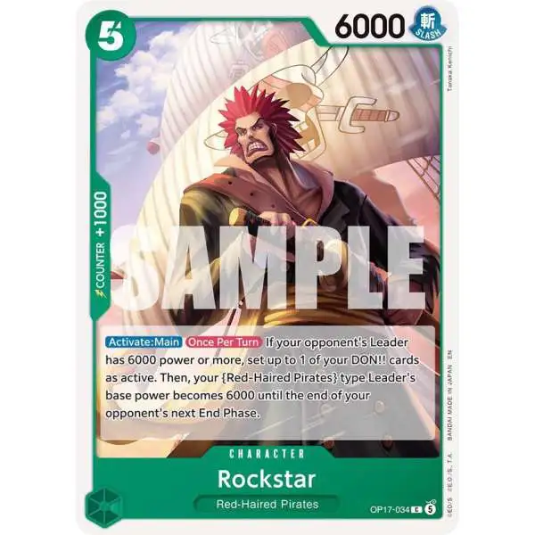 One Piece Trading Card Game The World's Strongest Warriors Common Rockstar OP17-034