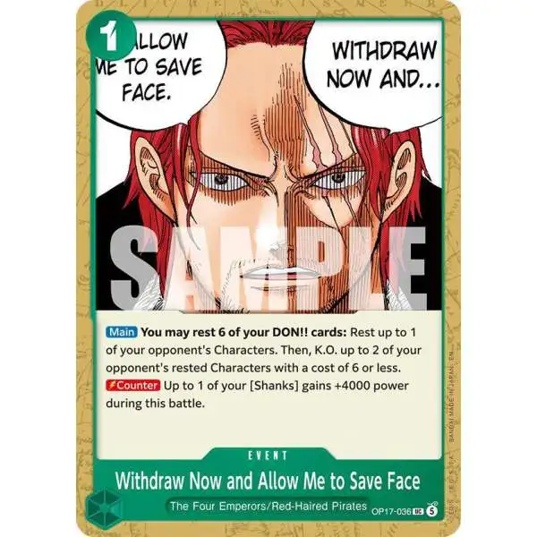 One Piece Trading Card Game The World's Strongest Warriors Uncommon Withdraw Now and Allow Me to Save Face OP17-036