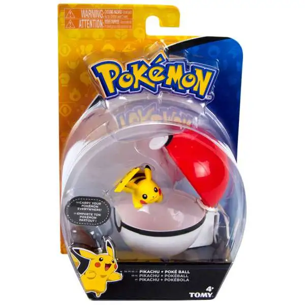 Pokemon Clip n Carry Pokeball Pikachu & Poke Ball Figure Set [Laying Down, Smiling, Damaged Package]