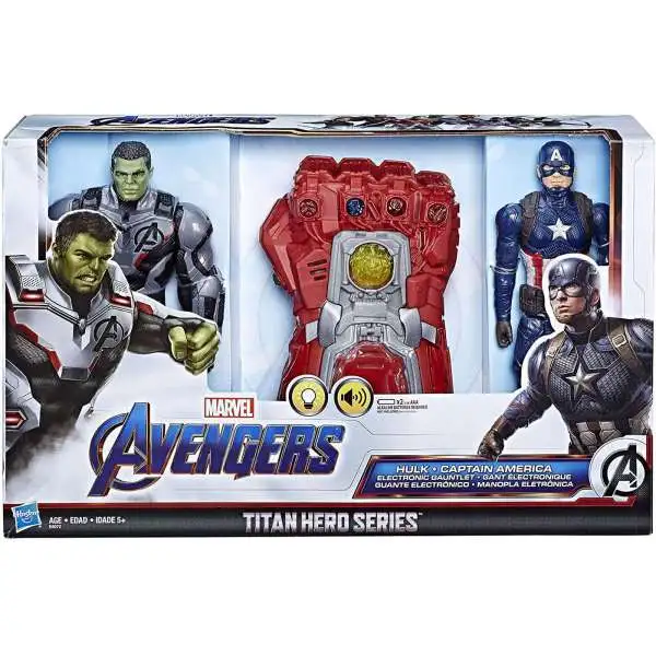 Marvel Avengers Endgame Titan Hero Series Hulk, Captain America & Electronic Gauntlet Action Figure 3-Pack