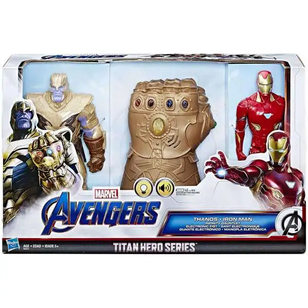 Marvel Avengers Endgame Titan Hero Series Thanos, Iron Man & Infinity Gauntlet Action Figure Set