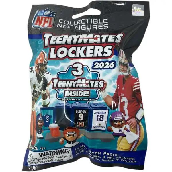 NFL TeenyMates 2026 Football Series 14 LOCKER Room Set [3 RANDOM Figures, 3 Lockers, Stickers, Bench & Cooler]