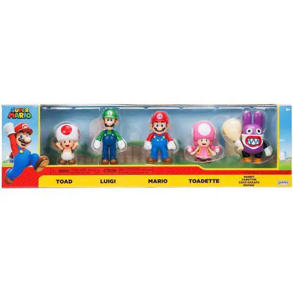 World of Nintendo Super Mario Toad, Luigi, Mario, Toadette & Nabbit Exclusive 2.5-Inch Mini Figure 5-Pack