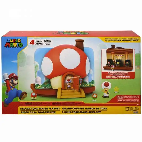 World of Nintendo Super Mario Deluxe Toad House 2.5-Inch Playset [with Articulated Toad Figure!]