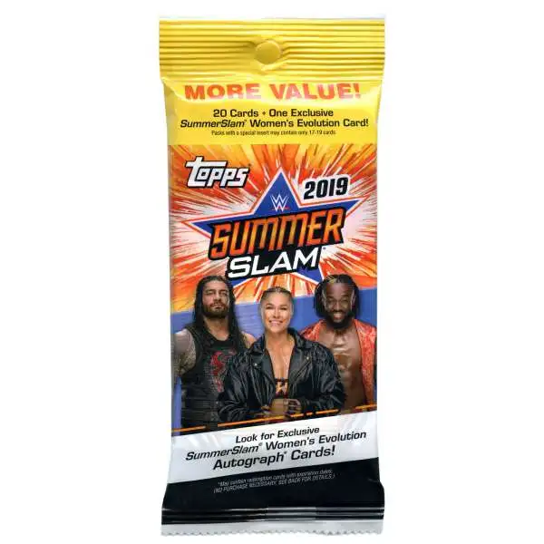 WWE Wrestling Topps 2019 SummerSlam Trading Card VALUE Pack [20 Cards, 1 Women's Evolution Card]