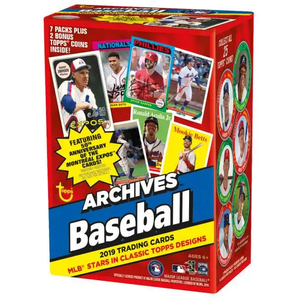 MLB Topps 2019 Archives Baseball Trading Card BLASTER Box [7 Packs + 2 Coins]