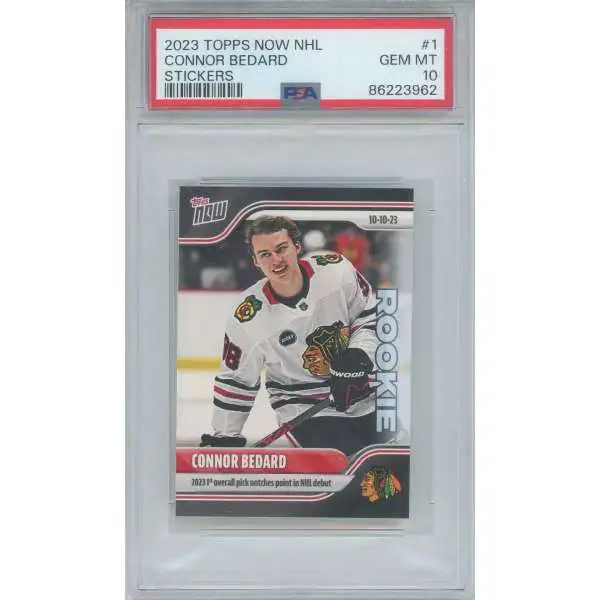 NHL Chicago Blackhawks 2023-24 NOW Hockey Connor Bedard Single Sticker Card #1 [Rookie] [PSA 10]