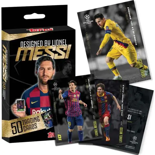 UEFA Champions League Topps Designed by Lionel Messi Soccer Trading Card HANGER Set [50 Cards]