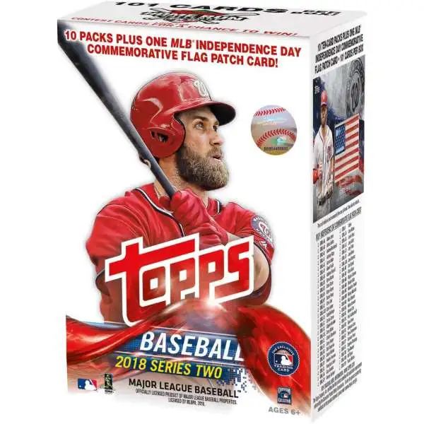 MLB Topps 2018 Series 2 Baseball Trading Card BLASTER Box [10 Packs & 1 Flag Patch Card]