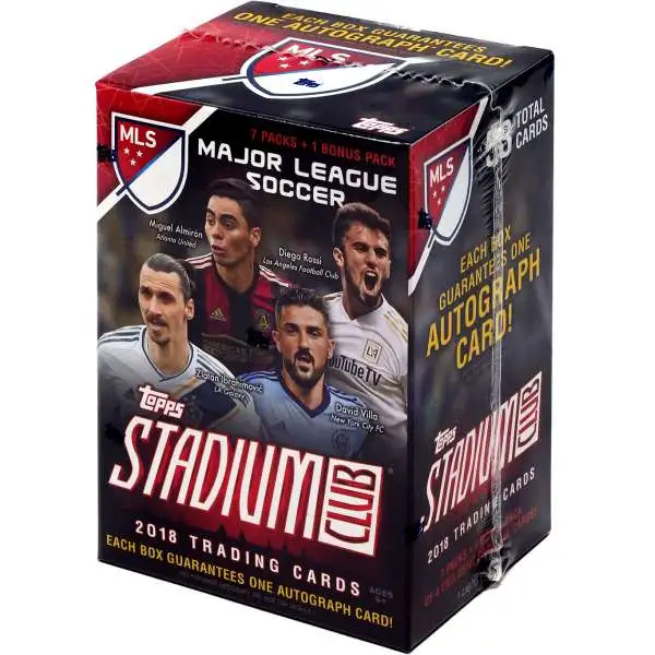 MLS Topps 2018 Stadium Club Soccer Trading Card BLASTER Box [8 Packs, 1 Autograph Card]