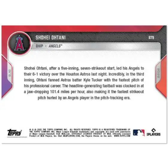 MLB Los Angeles Angels 2022 NOW Baseball Shohei Ohtani Exclusive #879 [Lights Up Radar Gun with Fastest Pitch of Career - 101.4 MPH]