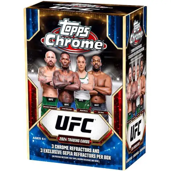 UFC Ultimate Fighting Championship 2024 Chrome Trading Card BLASTER Box [6 Packs, 3 Chrome Refractors & 3 Sepia Refractors]