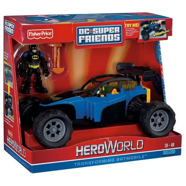 Fisher Price Batman DC Super Friends Hero World Transforming Batmobile Exclusive Action Figure Set [Damaged Package]