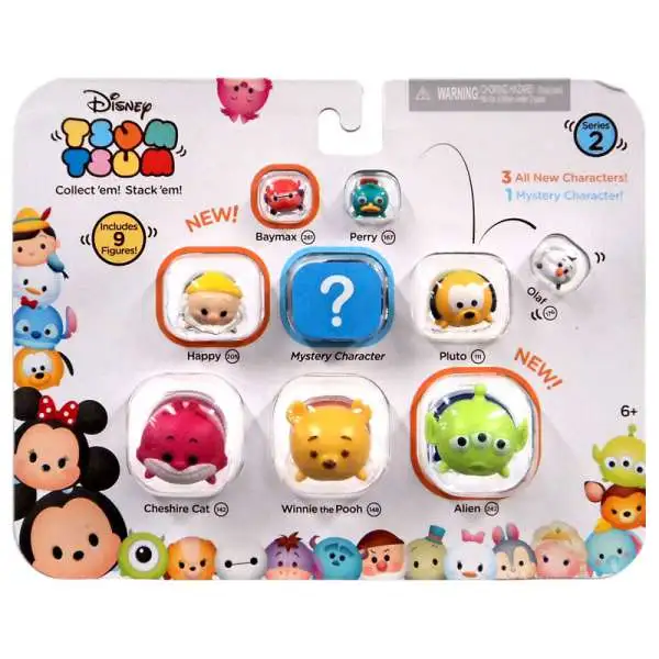 Disney Tsum Tsum Series 2 Baymax, Perry, Olaf, Happy, Pluto, Cheshire Cat, Winnie the Pooh & Alien 1-Inch Minifigure 9-Pack #00219