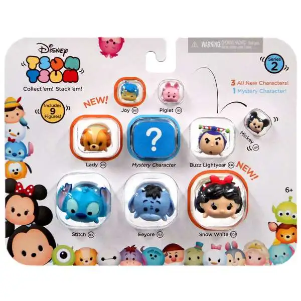 Disney Tsum Tsum Series 2 Joy, Piglet, Mickey, Lady, Buzz, Stitch, Eeyore & Snow White 1-Inch Minifigure 9-Pack #00220