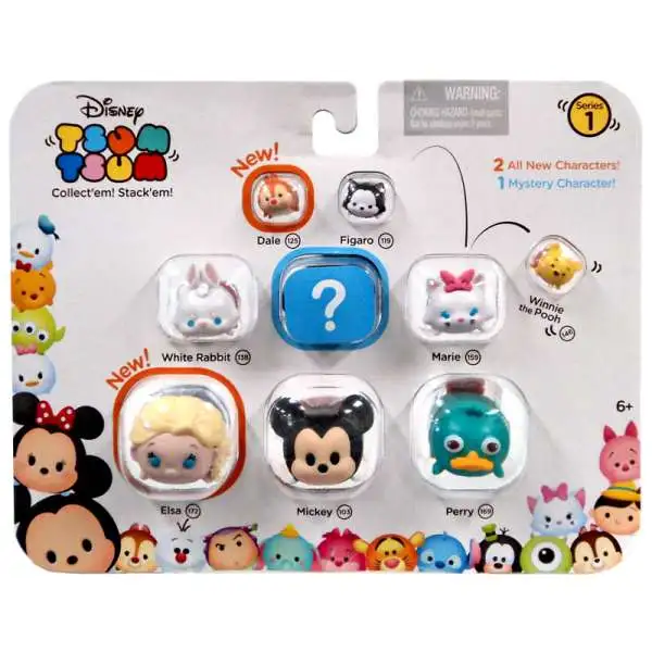 Disney Tsum Tsum Dale, Figaro, Pooh, White Rabbit, Marie, Elsa, Mickey & Perry 1-Inch Minifigure 9-Pack