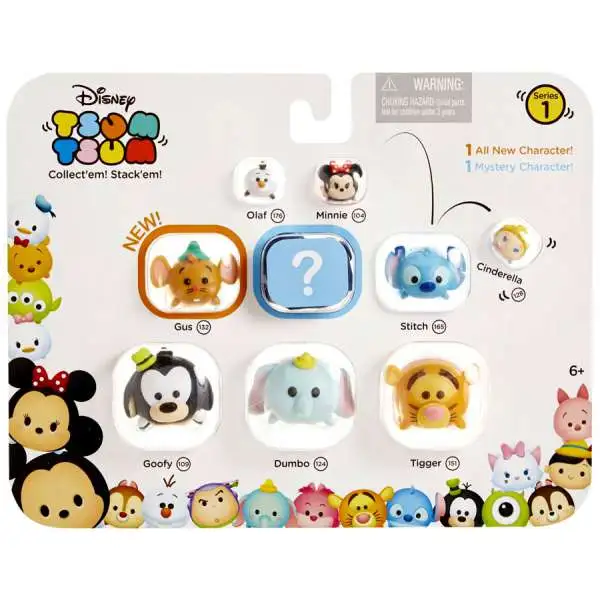 Disney Tsum Tsum Olaf, Minnie, Cinderella, Gus, Stitch, Goofy, Dumbo & Tigger 1-Inch Minifigure 9-Pack