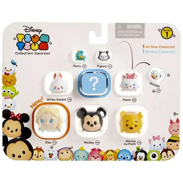 Disney Tsum Tsum Perry, Figaro, Donald, White Rabbit, Marie, Elsa, Mickey & Pooh 1-Inch Minifigure 9-Pack