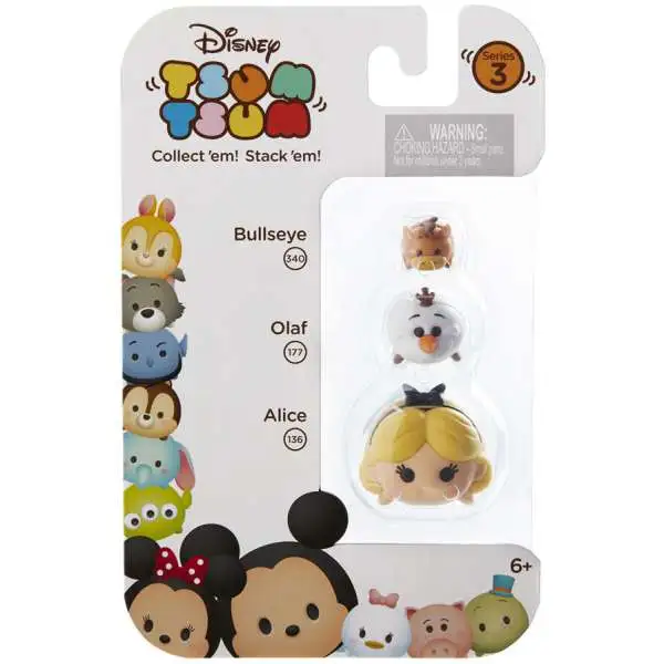 Disney Tsum Tsum Series 3 Bullseye, Olaf & Alice Minifigure 3-Pack #340, 177 & 136