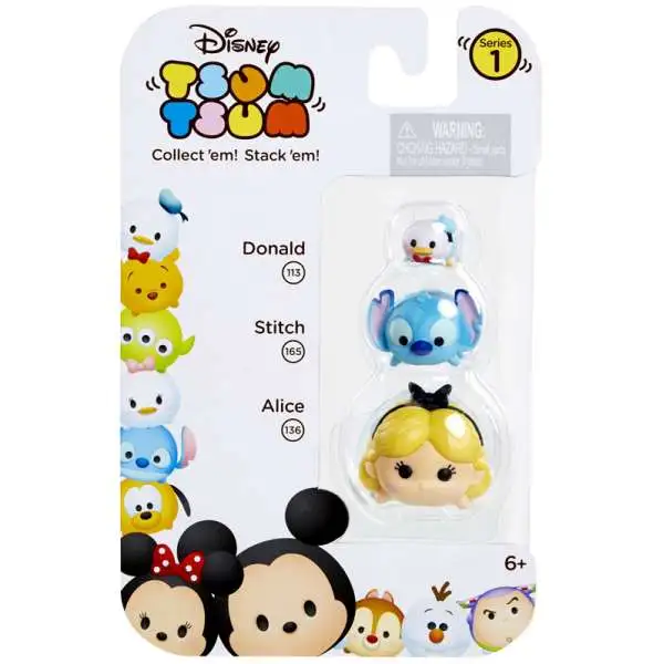Disney Tsum Tsum Donald, Stitch & Alice Minifigure 3-Pack #113, 165 & 136
