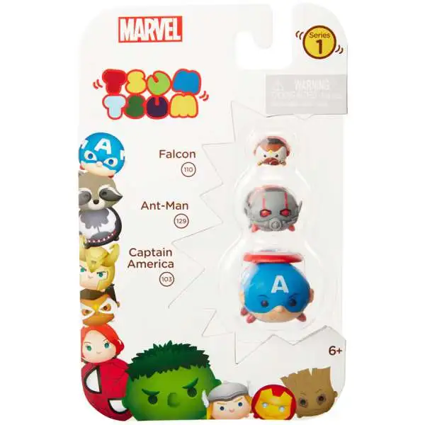 Marvel Tsum Tsum Falcon, Ant-Man & Captain America 1-Inch Minifigure 3-Pack #110, 129 & 103
