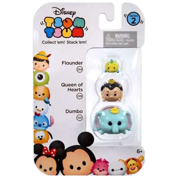 Disney Tsum Tsum Series 2 Flounder, Queen of Hearts & Dumbo Minifigure 3-Pack #234, 226 & 124