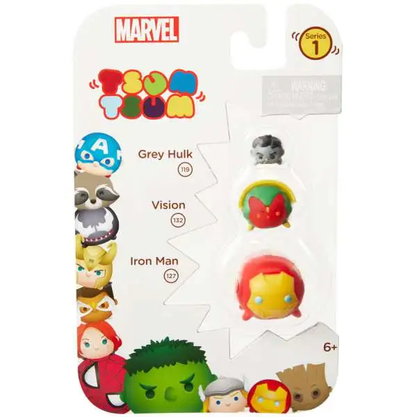 Marvel Tsum Tsum Grey Hulk, Vision & Iron Man 1-Inch Minifigure 3-Pack #119, 132 & 127