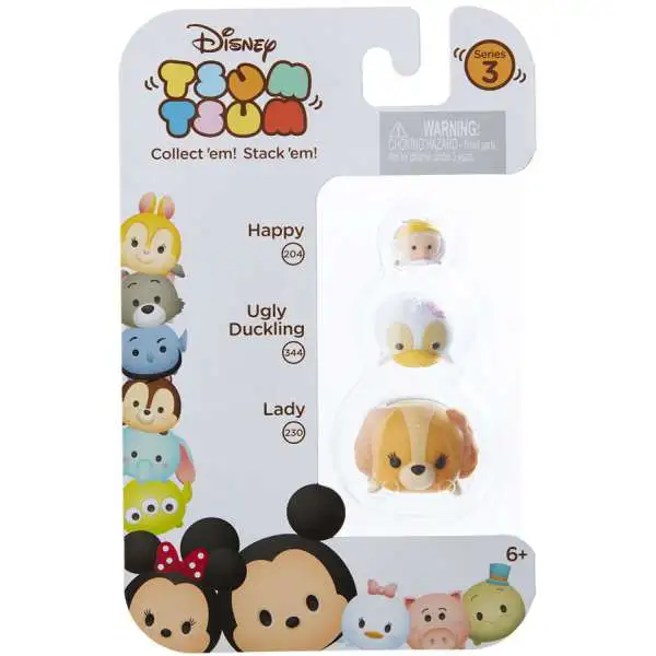 Disney Tsum Tsum Series 3 Happy, Ugly Duckling & Lady Minifigure 3-Pack #204, 344 & 230