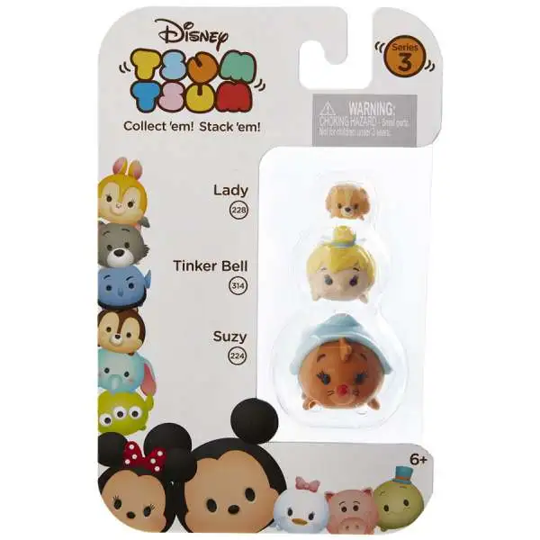 Disney Tsum Tsum Series 3 Lady, Tinker Bell & Suzy Minifigure 3-Pack #228, 314 & 224