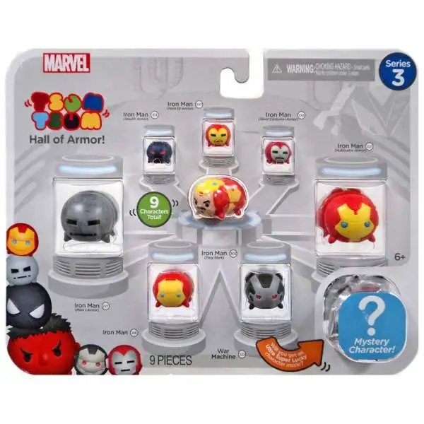 Marvel Tsum Tsum Series 3 Iron Man, MkI Armor, Stealth Armor, Mk III Armor, Silver Centurion, Hulkbuster, Tony Stark & War Machine 1-Inch Minifigure 9-Pack [Hall of Armor!]