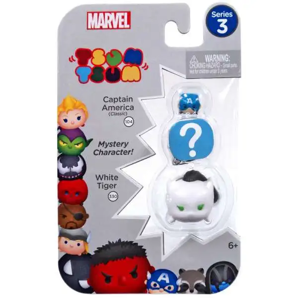 Marvel Tsum Tsum Series 3 Captain America & White Tiger 1-Inch Minifigure 3-Pack #104 & 330