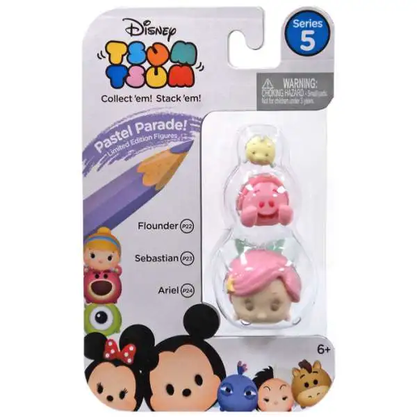 Disney Tsum Tsum Series 5 Pastel Parade Flounder, Sebastian & Ariel 1-Inch Minifigure 3-Pack