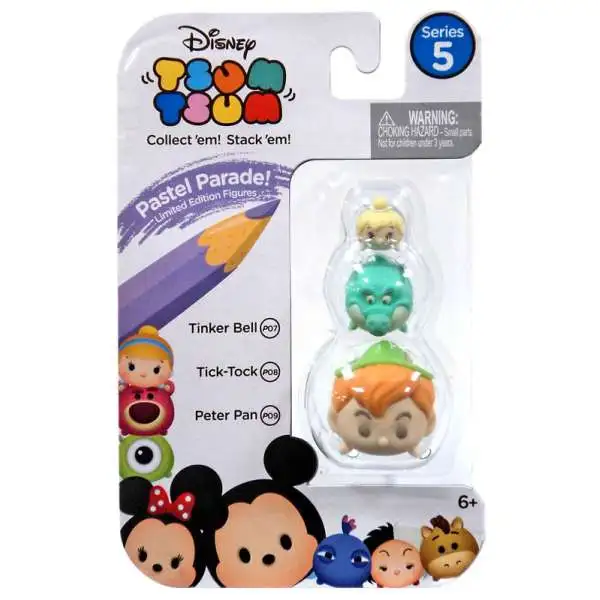 Disney Tsum Tsum Series 5 Pastel Parade Tinker Bell, Tick-Tock & Peter Pan 1-Inch Minifigure 3-Pack