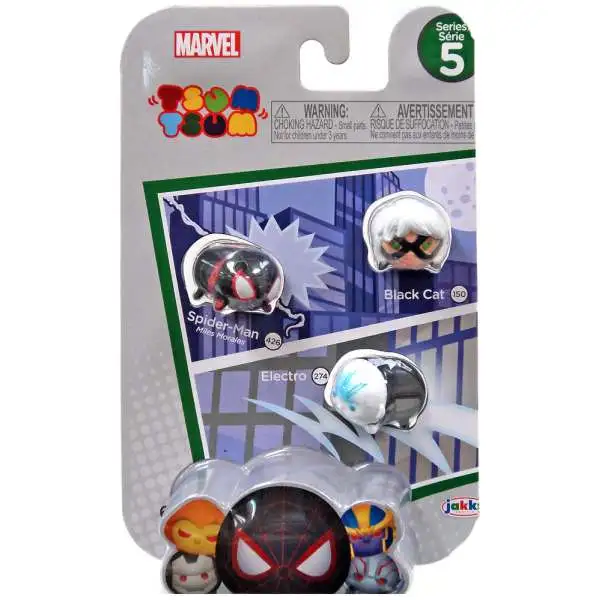 Marvel Tsum Tsum Series 5 Black Cat, Spider-Man & Electro 1-Inch Minifigure 3-Pack #150, 426 & 274