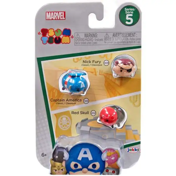 Marvel Tsum Tsum Series 5 Nick Fury, Captain America & Red Skull 1-Inch Minifigure 3-Pack #408, 105 & 202